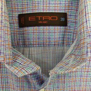 Etro Milano Button Down Shirt Mens Size 39 Multicolored Cotton Long Sleeve